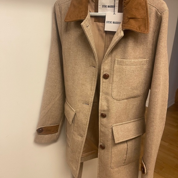 Steve Madden Beige Wool Blend Military Coat - Picture 2 of 5